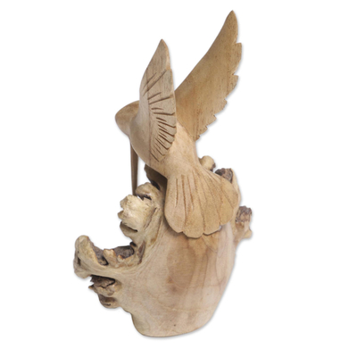 Wood sculpture, 'Hummingbird Joy' - Hand-Carved Jempinis Wood Flying Hummingbird Sculpture