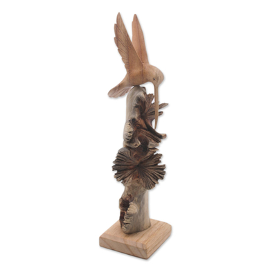 Wood sculpture, 'Hummingbird Flight' - Hand-Carved Flying Hummingbird Jempinis Wood Sculpture