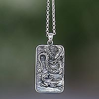 Sterling Silver Dragon and Lion Battle Pendant Necklace,'Mythical Battle'