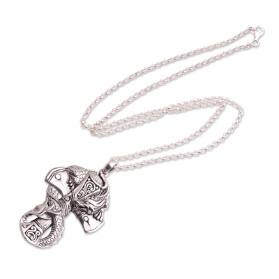 Sterling silver pendant necklace, 'Dragon Cross' - Sterling Silver Dragon and Cross Pendant Necklace from Bali