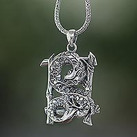 Sterling silver pendant necklace, 'Dragon Strength' - Sterling Silver Dragon Pendant Necklace from Bali