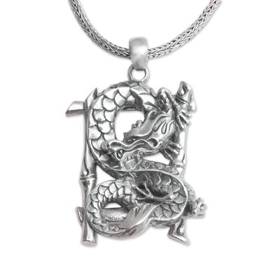 Sterling silver pendant necklace, 'Dragon Strength' - Sterling Silver Dragon Pendant Necklace from Bali