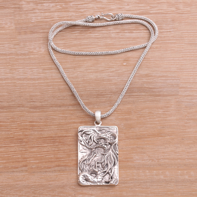Sterling silver pendant necklace, 'Mystical Battle' - Sterling Silver Dragon Pendant Necklace from Bali