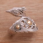 Gold accent sterling silver cocktail ring, 'Prized Peacock' - Sterling Silver with Gold Accents Peacock Cocktail Ring