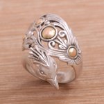 Gold accent sterling silver cocktail ring, 'Prized Peacock' - Sterling Silver with Gold Accents Peacock Cocktail Ring