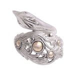 Gold accent sterling silver cocktail ring, 'Prized Peacock' - Sterling Silver with Gold Accents Peacock Cocktail Ring