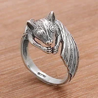 Anillo de cóctel de plata de ley, 'Beautiful Bat' - Anillo de cóctel de murciélago de plata de ley hecho a mano de Bali