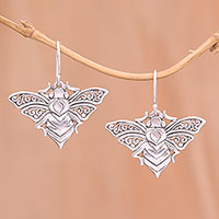 Sterling silver dangle earrings, 'Moth Majesty' - Sterling Silver Fluttering Moth Majesty Dangle Earrings
