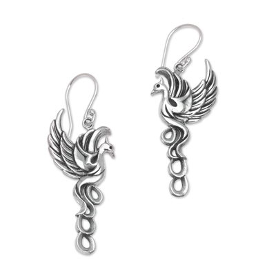 Sterling silver dangle earrings, 'Cendrawasih Aura' - Sterling Silver Flying Cendrawasih Aura Dangle Earrings