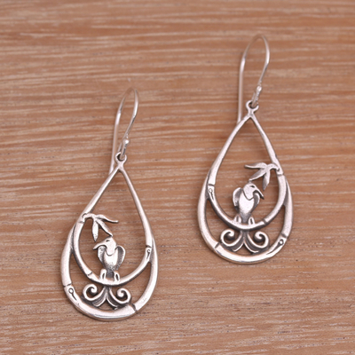 Sterling silver dangle earrings, 'Sparrow Sanctuary' - Sterling Silver Sparrow Sanctuary Teardrop Dangle Earrings