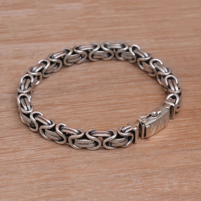 Men's sterling silver chain bracelet, 'Masculine Path' - Men's Sterling Silver Byzantine Chain Bracelet from Bali