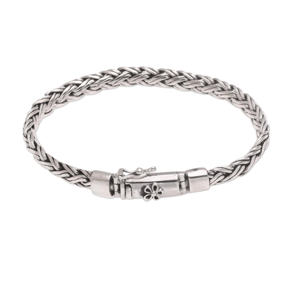 Sterling silver chain bracelet, 'Sweet Embrace' - Balinese Sterling Silver Wheat Chain Bracelet with Box Clasp