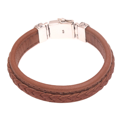 Indonesian Leather and Sterling Silver Wristband Bracelet