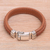 Leather wristband bracelet, 'Kuat in Soft Brown' - Indonesian Leather and Sterling Silver Wristband Bracelet (image 2c) thumbail