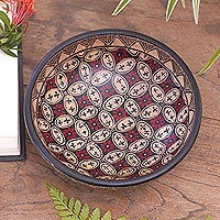 Batik wood decorative bowl, 'Truntum Parade' - Indonesian Batik Wood Decorative Bowl 