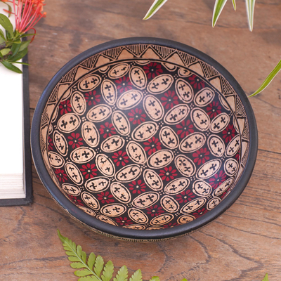 Batik wood decorative bowl, 'Truntum Parade' - Indonesian Batik Wood Decorative Bowl 