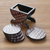 Wood batik coasters, 'Parang' (set of 6) - Black and Cream Wood Batik Coasters and Holder (Set of 6)