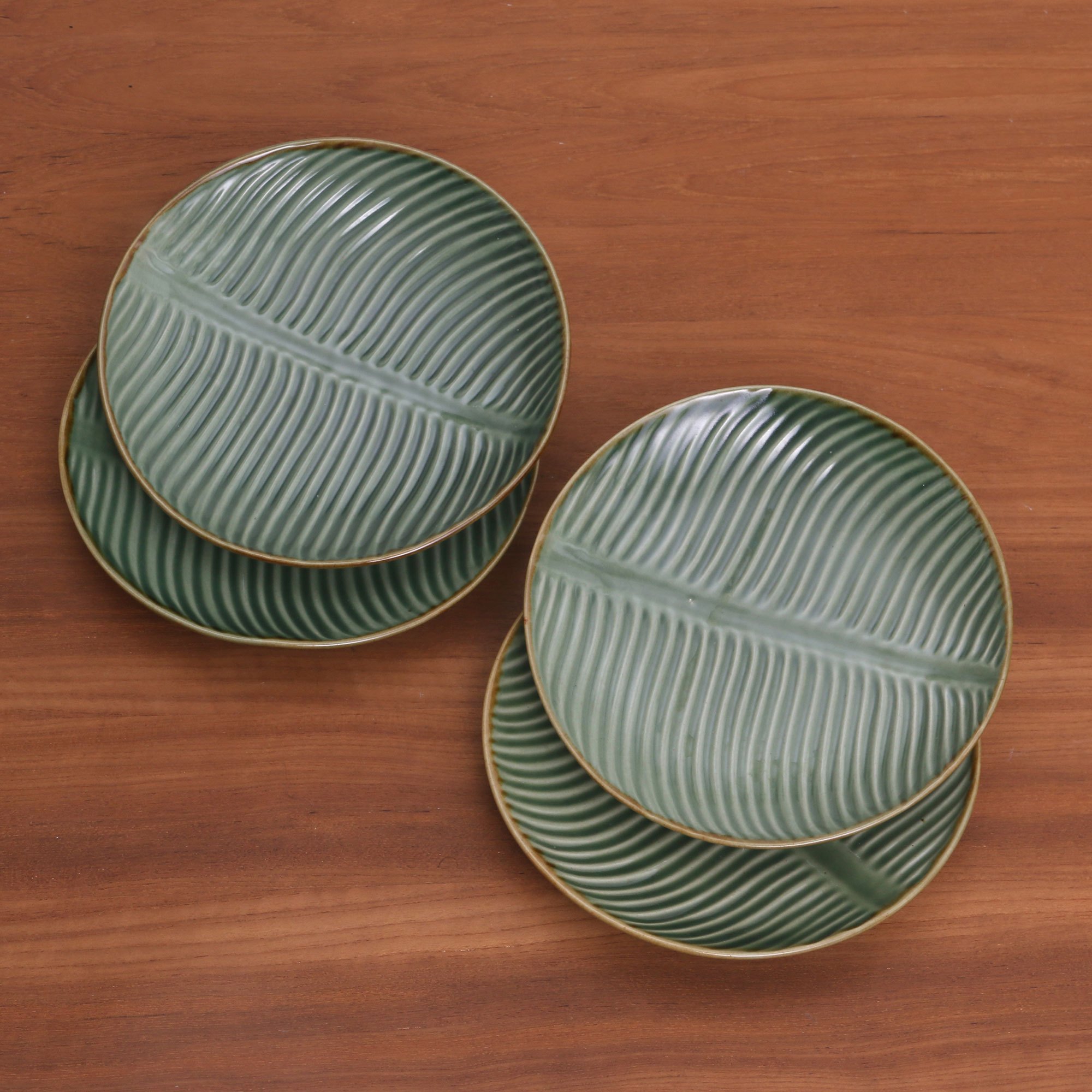 UNICEF Market Ceramic Banana Leaf Dinner Plates (Set of 4) from Bali