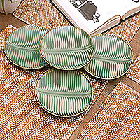 Ceramic dessert plates, 'Banana Vibes' (set of 4) - Ceramic Banana Leaf Dessert Plates (Set of 4) from Bali