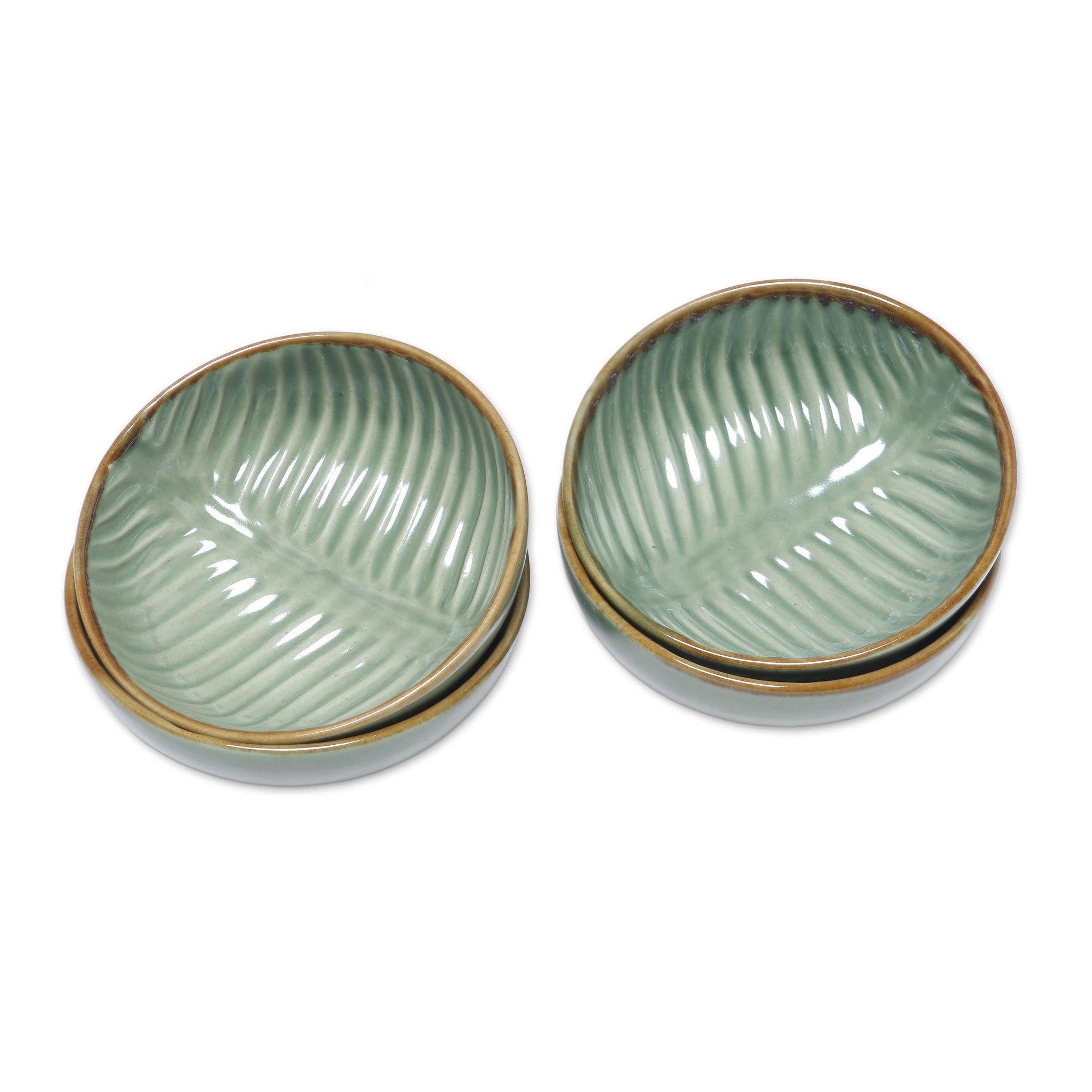 Ceramic Banana Leaf Dessert Bowls (Set of 4) Banana Vibes NOVICA