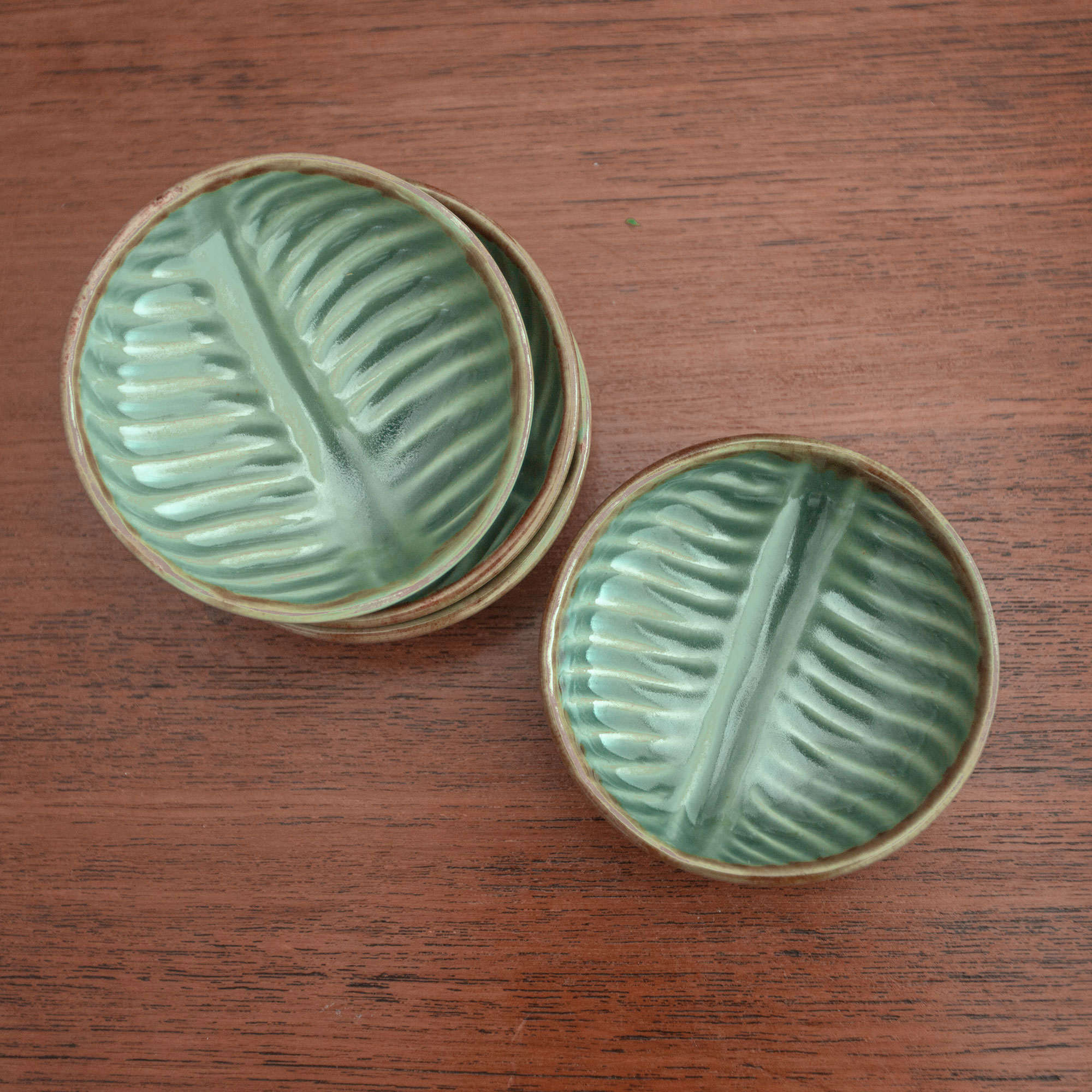 Ceramic Banana Leaf Condiment Bowls (Set of 4) - Banana Vibes | NOVICA