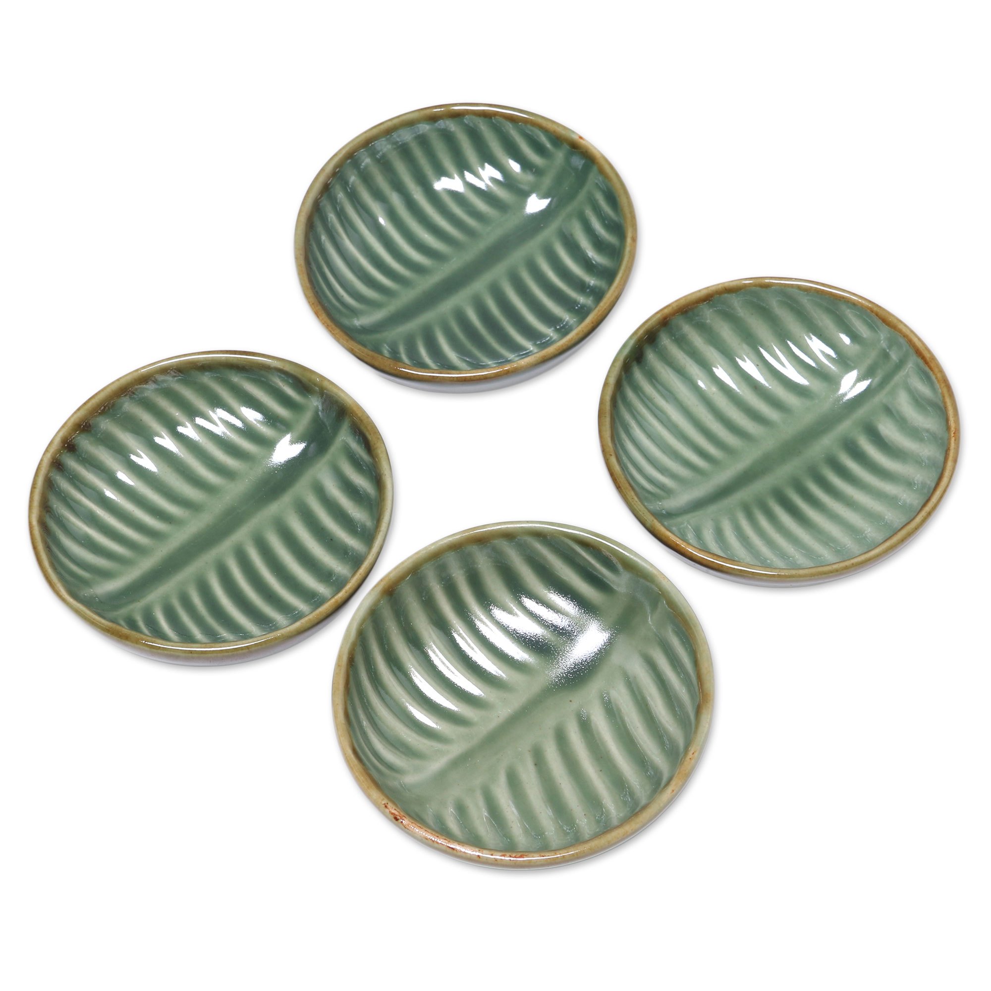 Ceramic Banana Leaf Condiment Bowls (Set of 4) Banana Vibes NOVICA
