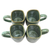 Ceramic mugs, 'Banana Vibes' (set of 4) - Green Wavy Wall Brown Rim Ceramic Mugs from Bali (Set of 4)