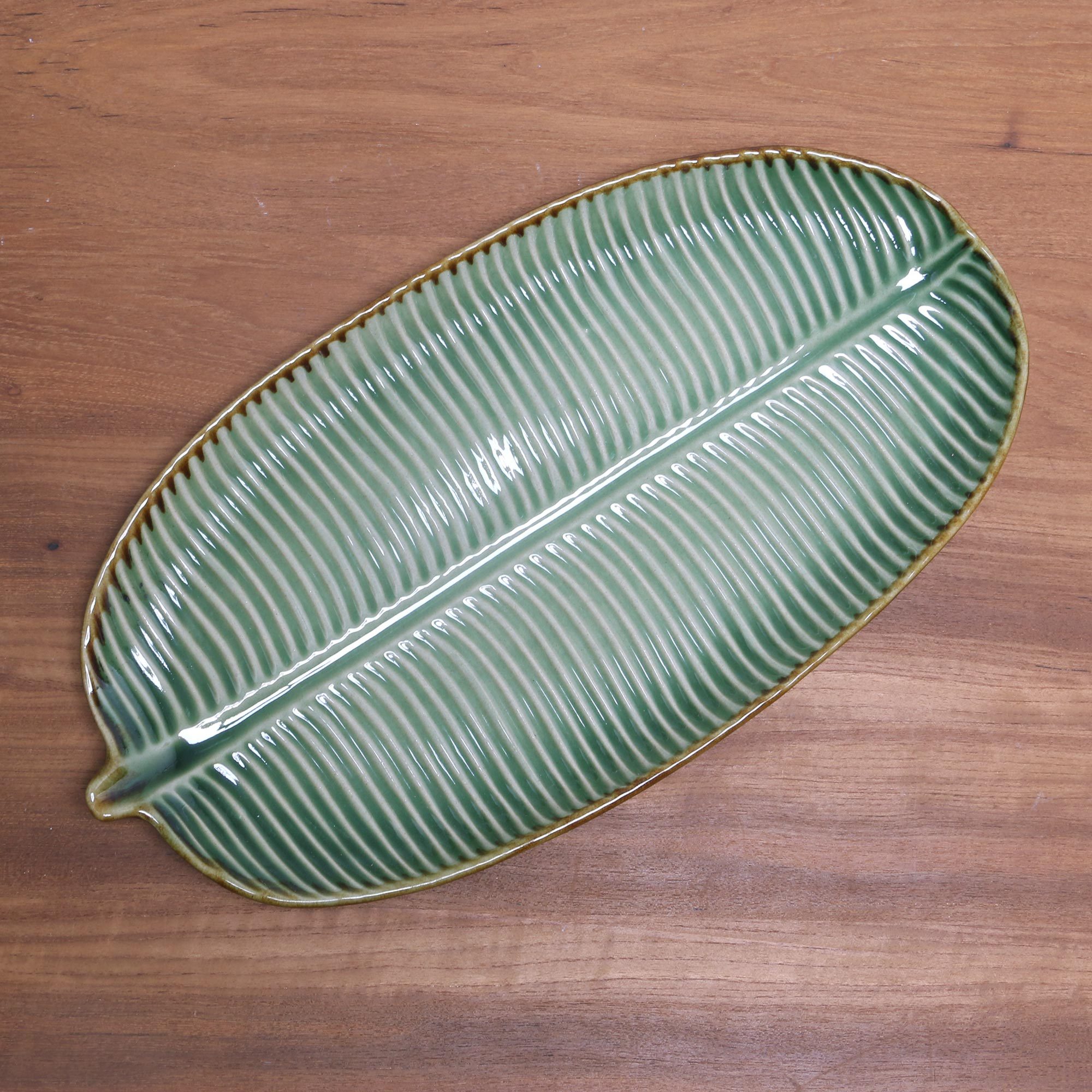 UNICEF Market Handcrafted Ceramic Banana Leaf Platter from Bali