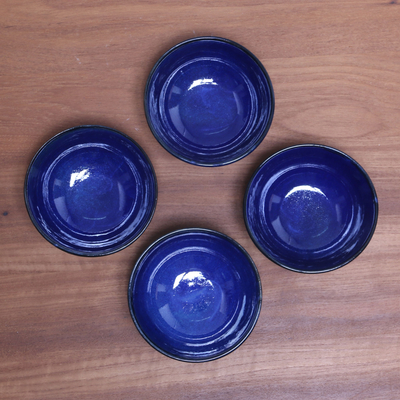 Ceramic dessert bowls, 'Blue Delicious' (set of 4) - Blue Ceramic Dessert Bowls (Set of 4) from Bali
