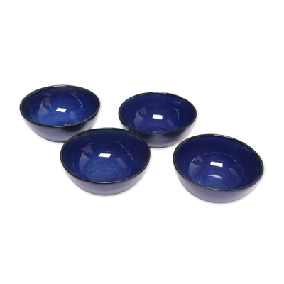 Keramik-Dessertschalen, (4er-Set) - Blaue Keramik-Dessertschalen (4er-Set) aus Bali