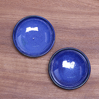 Ceramic condiment dishes, 'Cobalt Cuisine' (pair) - Pair of Blue Ceramic Condiment Dishes from Indonesia