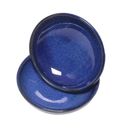 Ceramic condiment dishes, 'Cobalt Cuisine' (pair) - Pair of Blue Ceramic Condiment Dishes from Indonesia