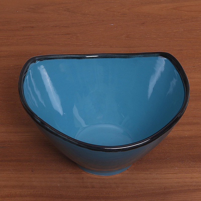 Ceramic bowl, 'Blue Wave' - Handcrafted Blue Ceramic Bowl from Indonesia