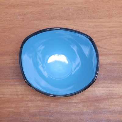 Tazón de cerámica - Tazón de cerámica azul hecho a mano de Indonesia