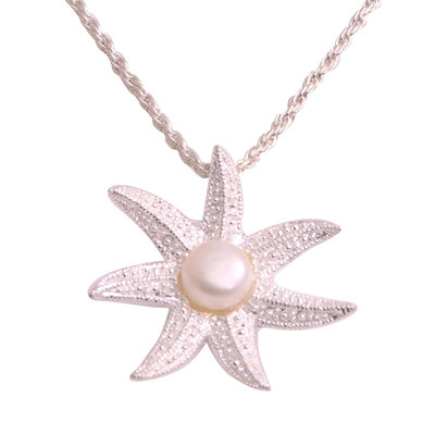 collar con colgante de perlas cultivadas - Collar de estrella de mar con perlas cultivadas en blanco de Bali