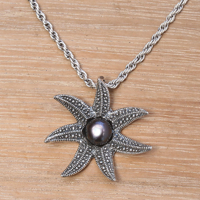 collar con colgante de perlas cultivadas - Collar de estrella de mar con perlas cultivadas en negro de Bali