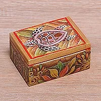 Wood mini jewelry box, 'Serangan Turtle'