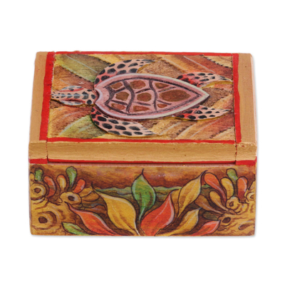 Mini-Schmuckkästchen aus Holz - Mini-Schmuckkästchen aus Holz mit Schildkrötenmotiv aus Bali