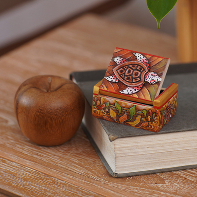 Wood mini jewelry box, 'Serangan Turtle' - Turtle-Themed Wood Mini Jewelry Box from Bali