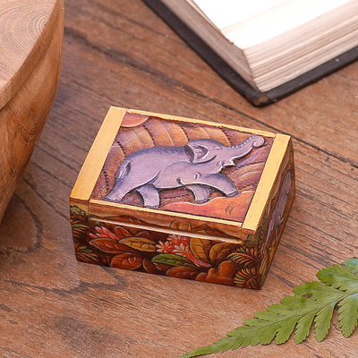 Elephant-Themed Wood Mini Jewelry Box from Bali - Sumatran