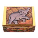 Wood mini jewelry box, 'Sumatran Elephant' - Elephant-Themed Wood Mini Jewelry Box from Bali