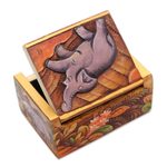 Wood mini jewelry box, 'Sumatran Elephant' - Elephant-Themed Wood Mini Jewelry Box from Bali