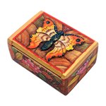 Wood mini jewelry box, 'Butterfly Paradise' - Hand Painted Mini Jewelry Box with Butterfly Motif