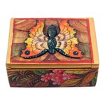 Wood mini jewelry box, 'Butterfly Paradise' - Hand Painted Mini Jewelry Box with Butterfly Motif