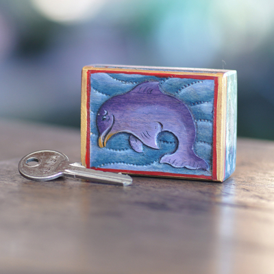 Wood mini jewelry box, 'Lovina Dolphin' - Dolphin-Themed Wood Mini Jewelry Box from Bali