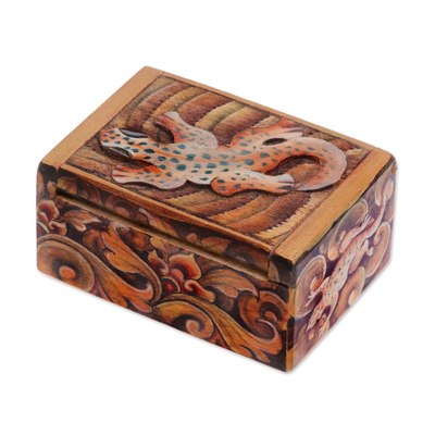Mini joyero de madera - Joyero pequeño de madera con temática de gecko de Bali