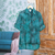 Batik rayon hi-low blouse, 'Green Glyphs' - Rayon Batik Long Sleeve Green-Blue Hi-Low Button Blouse (image 2c) thumbail