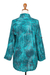 Batik rayon hi-low blouse, 'Green Glyphs' - Rayon Batik Long Sleeve Green-Blue Hi-Low Button Blouse (image 2e) thumbail