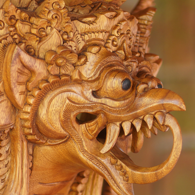 Wood mask, 'Garuda, the Eagle' - Balinese Hand-Carved Wood Mask of The Eagle Deity Garuda
