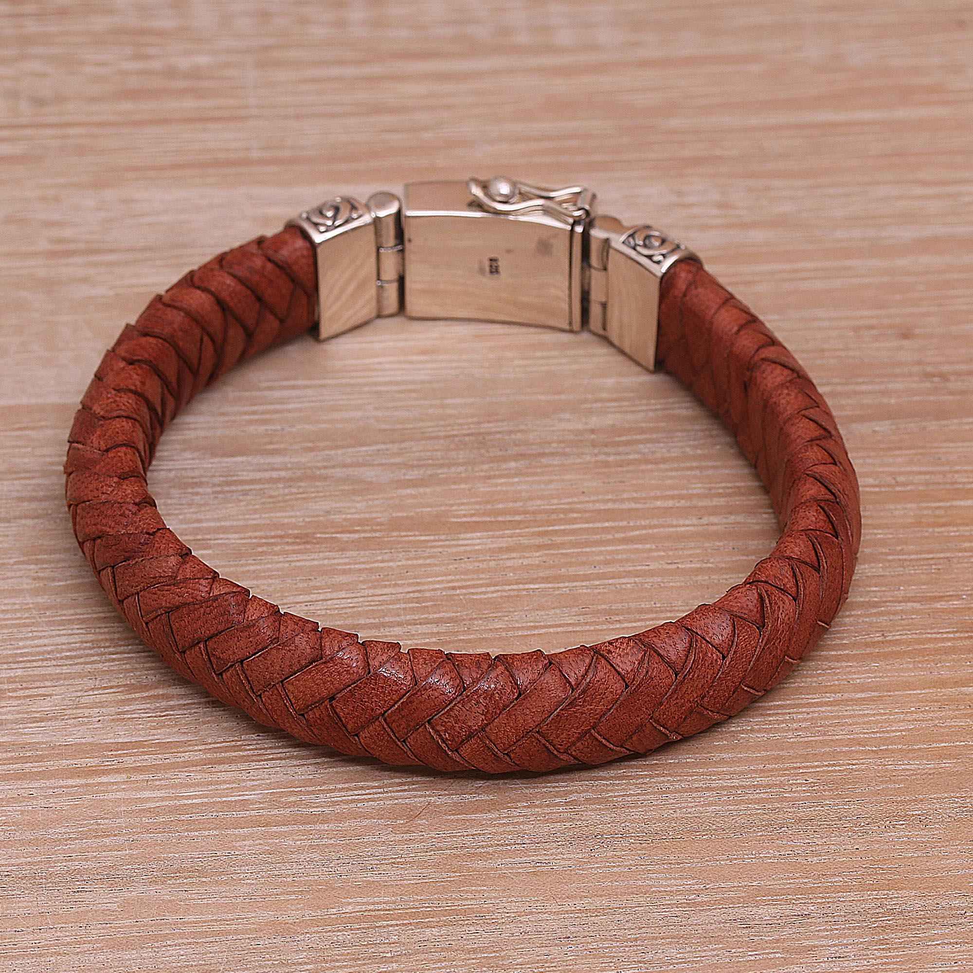 Balinese Sterling Silver and Leather Wristband Bracelet - Tranquil ...